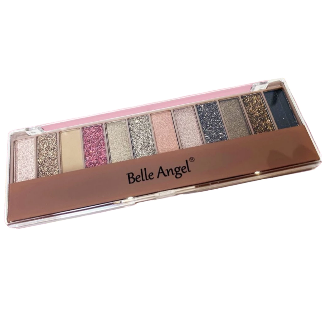 Paleta Belle Angel 12 Cores – Sombras Matte e Cintilantes com Glitter