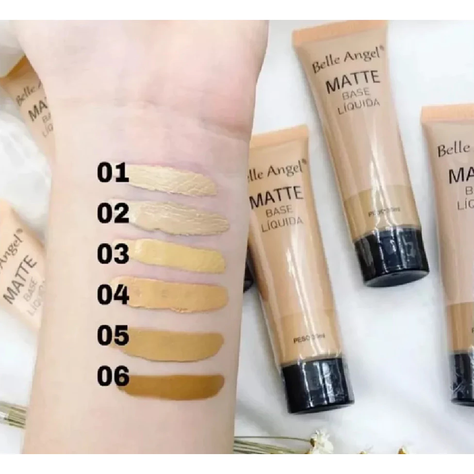 Base Líquida Matte Belle Angel B110 – Alta Cobertura 30ml com Vários Tons