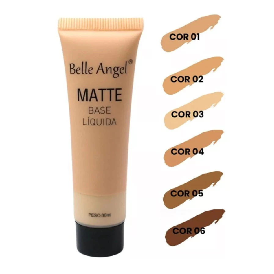 Base Líquida Matte Belle Angel B110 – Alta Cobertura 30ml com Vários Tons
