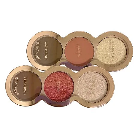 Paleta 3 em 1 Belle Angel – Iluminador, Blush e Contorno com Alta Pigmentação