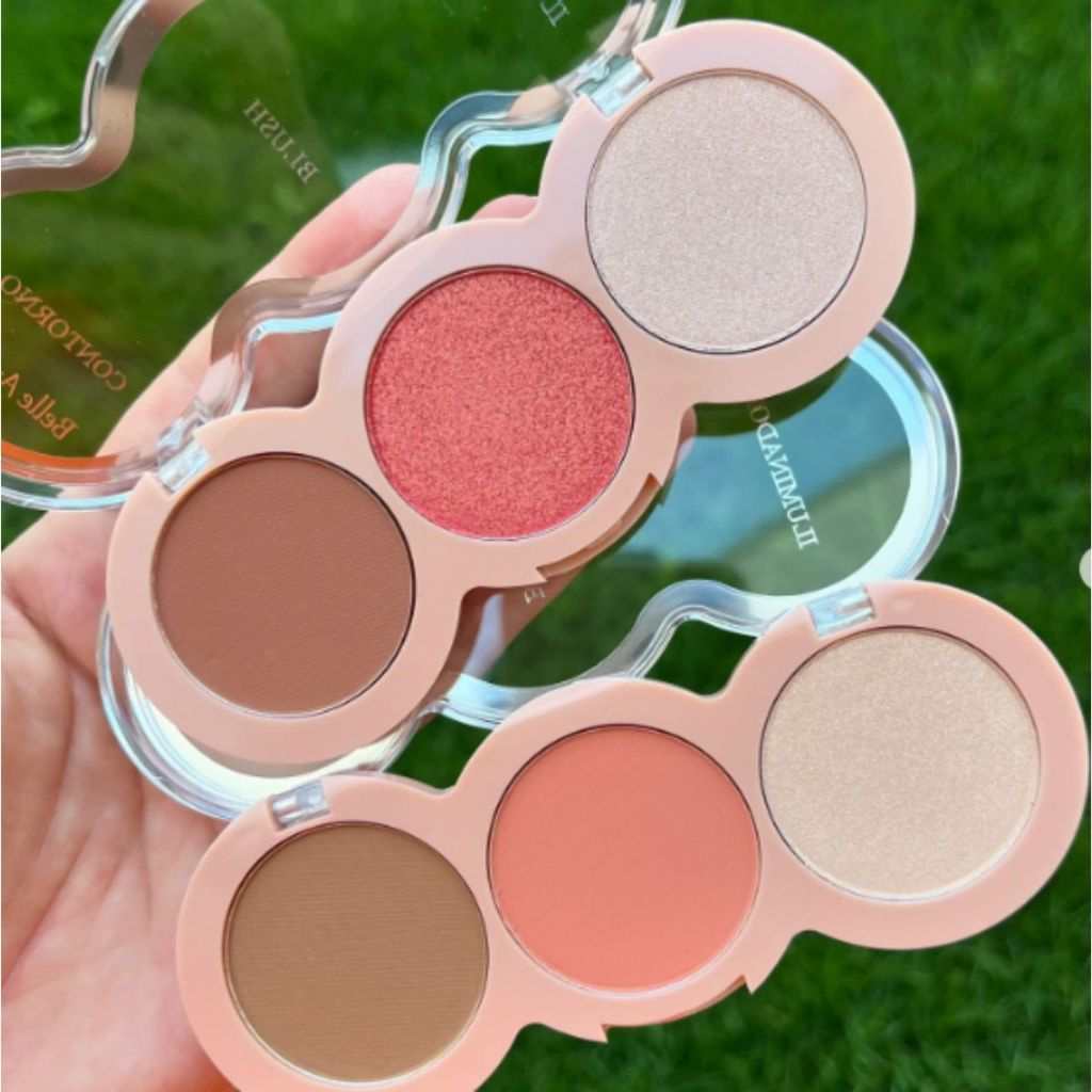 Paleta 3 em 1 Belle Angel – Iluminador, Blush e Contorno com Alta Pigmentação