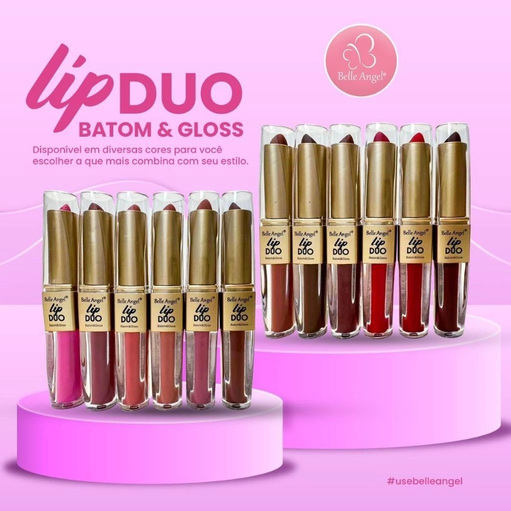 Lip Duo 2 em 1 Belle Angel – Batom Cremoso + Gloss Brilhante